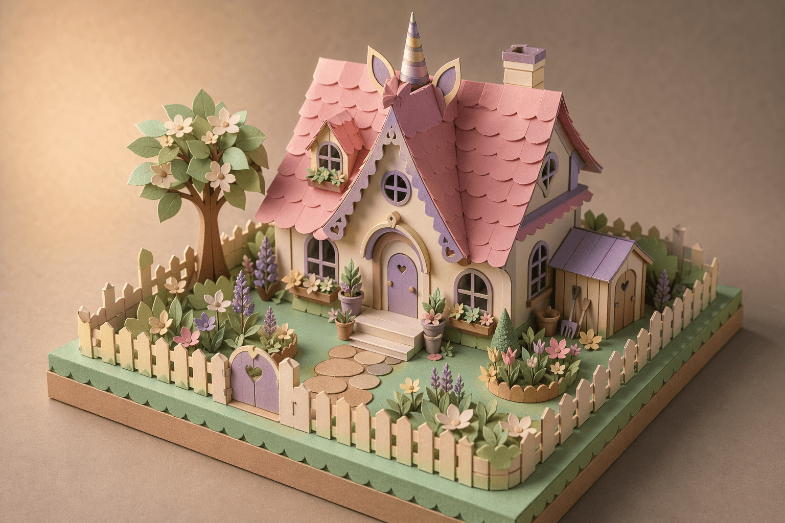 Paper Unicorn Cottage paper diorama reference